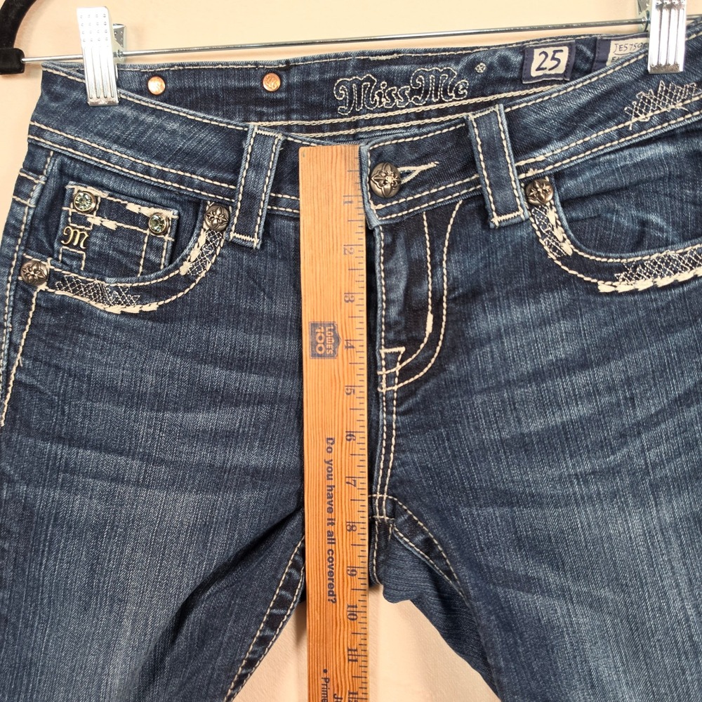 Miss Me Jeans Women's 25 Easy Boot Cut Low Rise Dark Wash Embellished Flare - Picture 4 of 16